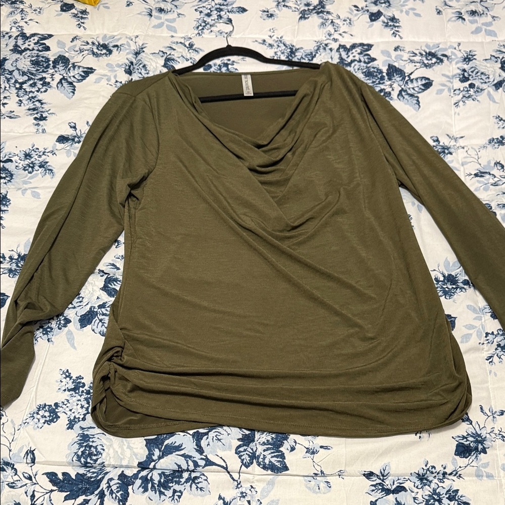 Women’s Olive Green Draped Long Sleeve Top
